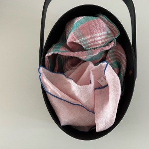 [여유수량] Pink + Cobalt Blue Edged Linen Kitchen Cloth (3 Types)